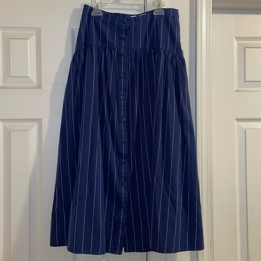 Women’s Treasure &Bond navy/white pin stri full midi calf 100% Cotton size S EUC